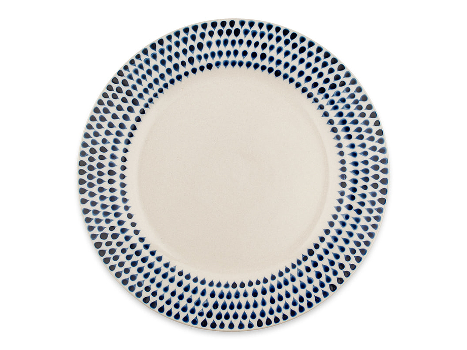 Indigo Drop Dinner Plate - Cream & Indigo