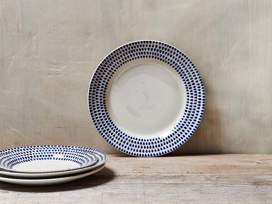 Indigo Drop Dinner Plate - Cream & Indigo