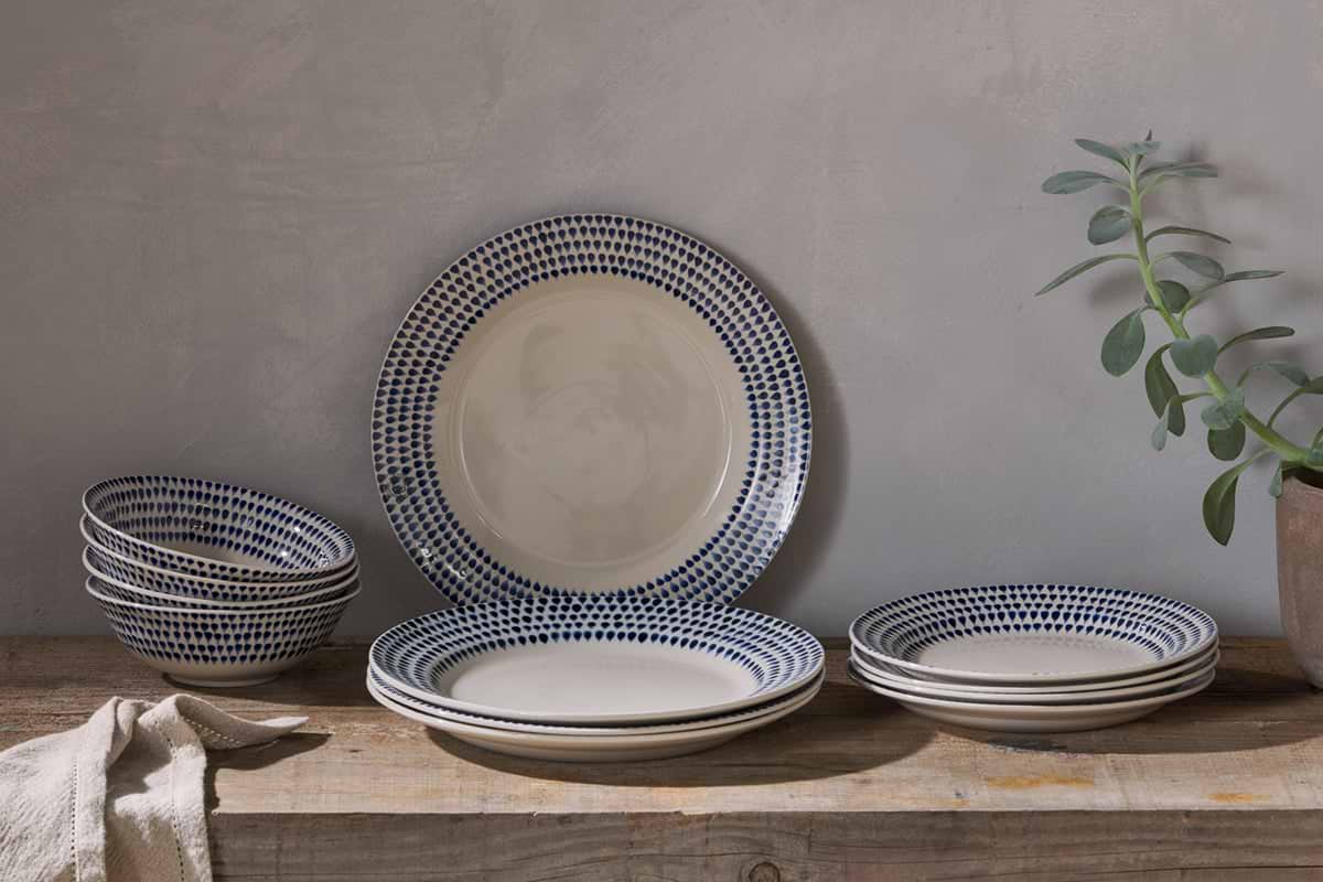 Indigo Drop Dinnerware Set Cream Indigo (Set of 12)