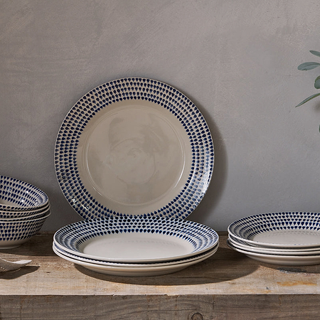 Indigo Drop Dinnerware Set - Cream & Indigo (Set of 12)-nkuku