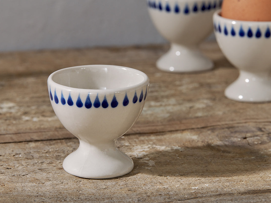 Indigo Drop Egg Cups - Cream & Indigo (Set of 2)