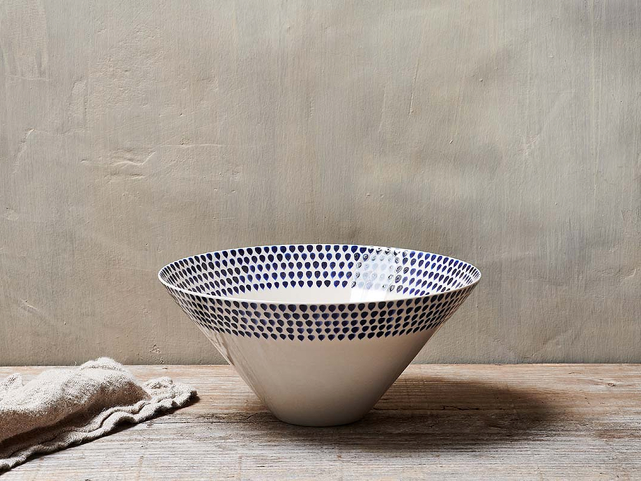 Indigo Drop Serving Bowl - Cream & Indigo - Large