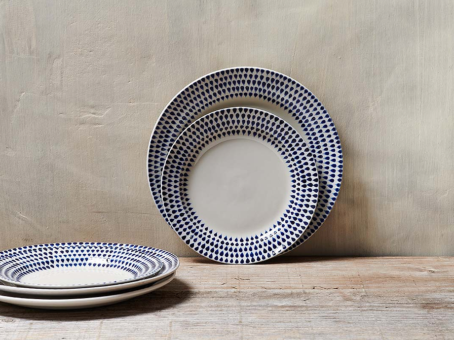 Indigo Drop Side Plate - Cream & Indigo