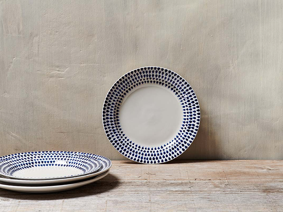 Indigo Drop Side Plate - Cream & Indigo