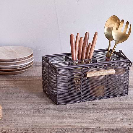 Inkollu Wire Cutlery Holder - Aged Brass-nkuku