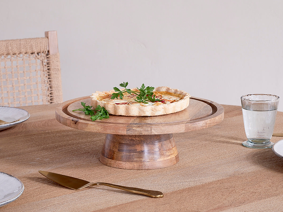 Inkollu Wire & Mango Wood Cake Stand - Aged Brass