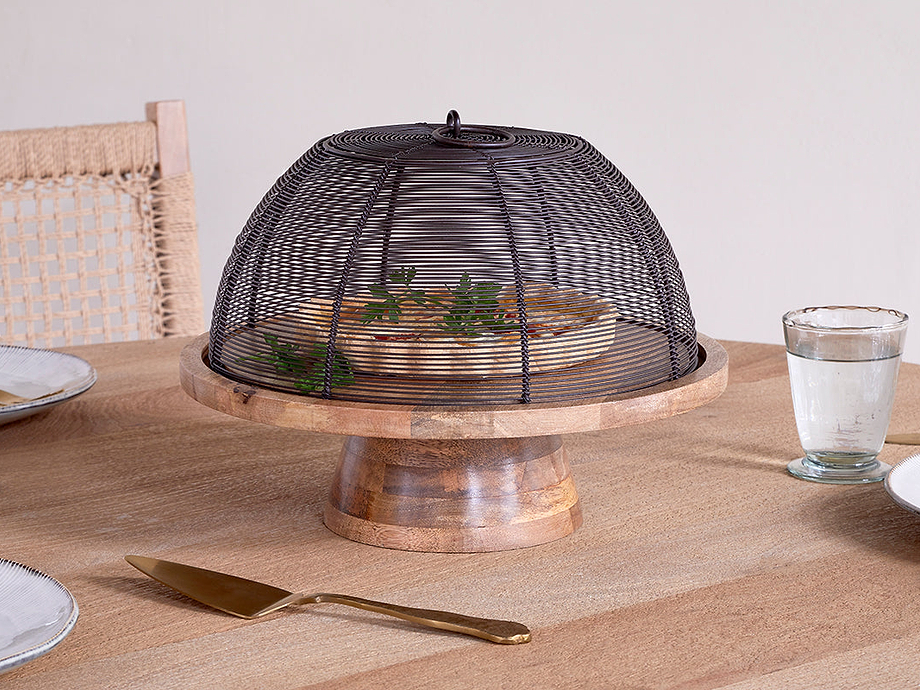 Inkollu Wire & Mango Wood Cake Stand - Aged Brass