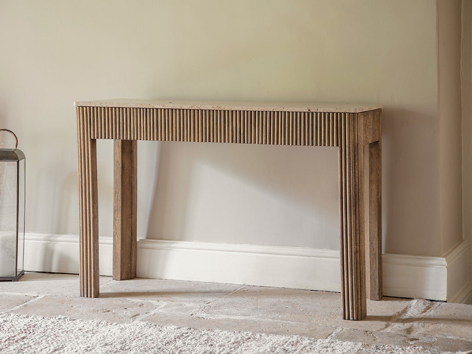 Ira Travertine & Mango Wood Console Table - Natural