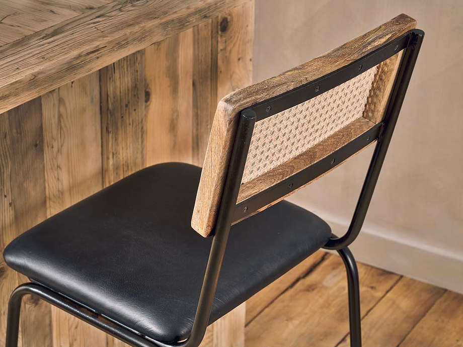 Iswa Leather & Cane Counter Chair - Aged Black