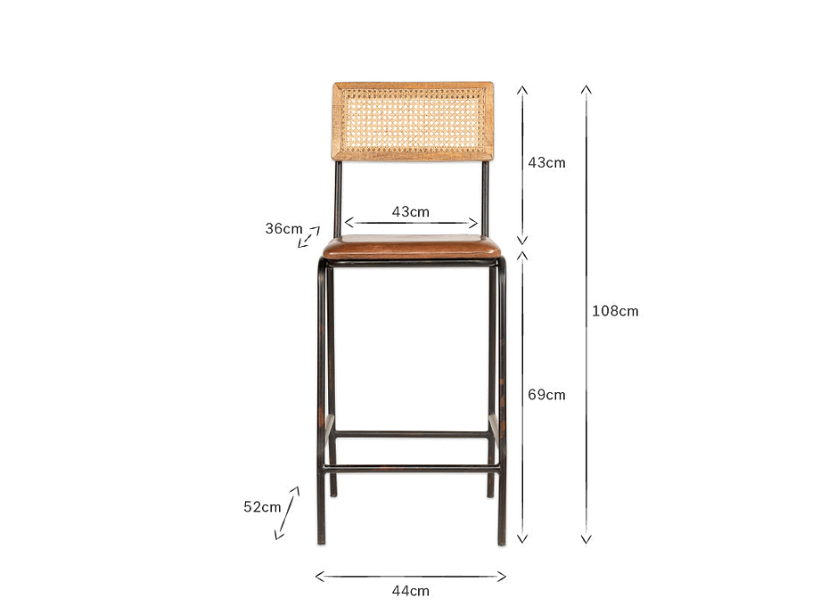 Iswa Leather & Cane Counter Chair - Aged Tan