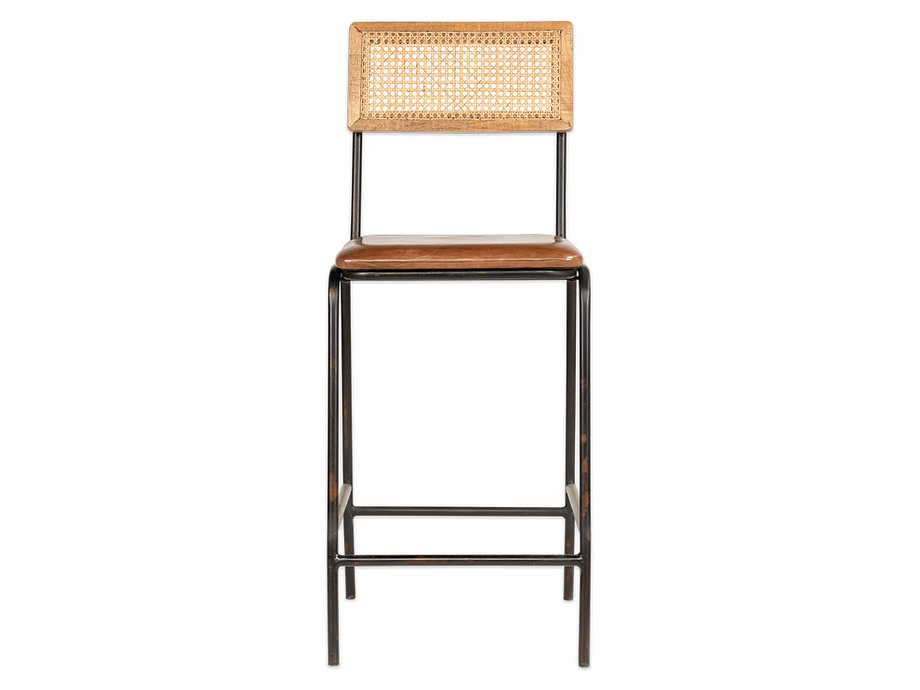 Iswa Leather & Cane Counter Chair - Aged Tan