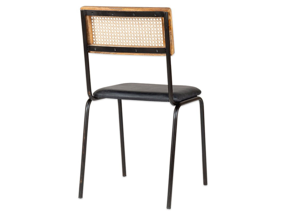 Iswa Leather & Cane Dining Chair - Black