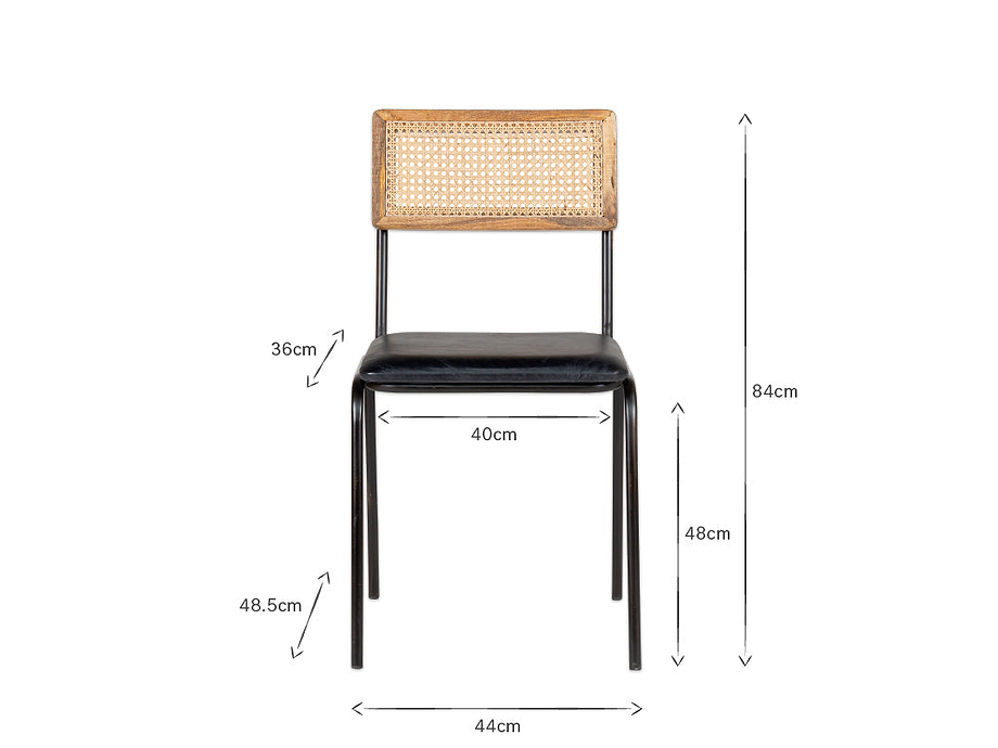 Iswa Leather & Cane Dining Chair - Black