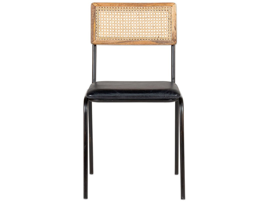Iswa Leather & Cane Dining Chair - Black