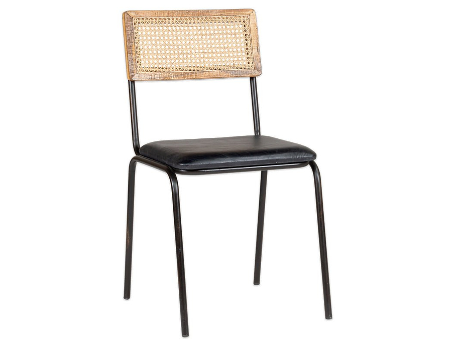 Iswa Leather & Cane Dining Chair - Black