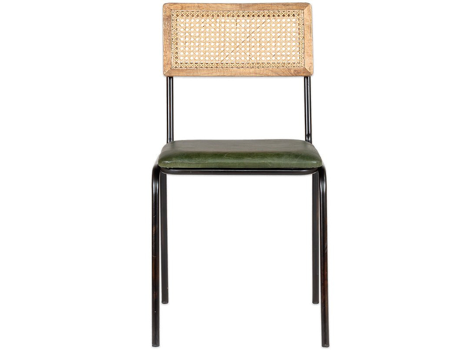 Iswa Leather & Cane Dining Chair - Green