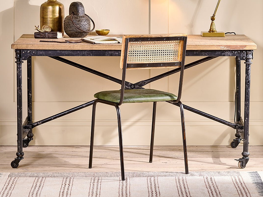 Iswa Leather & Cane Dining Chair - Green