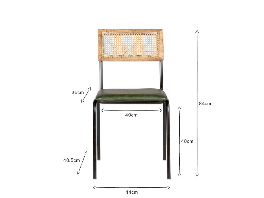 Iswa Leather & Cane Dining Chair - Green