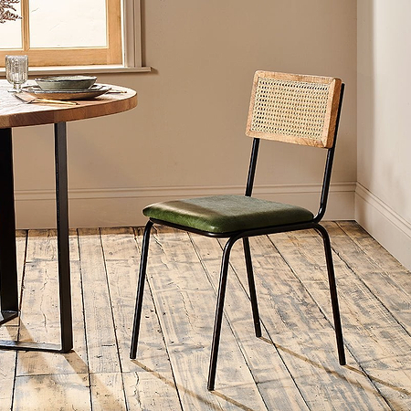 Iswa Leather & Cane Dining Chair - Green-nkuku