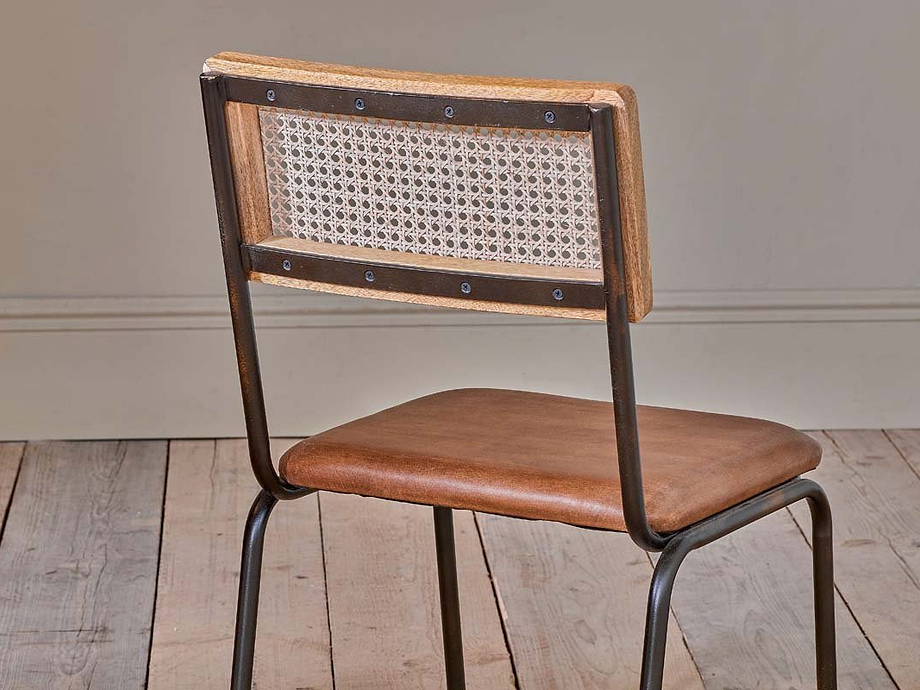 Iswa Leather & Cane Dining Chair - Tan