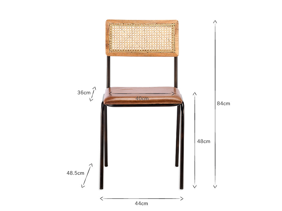 Iswa Leather & Cane Dining Chair - Tan