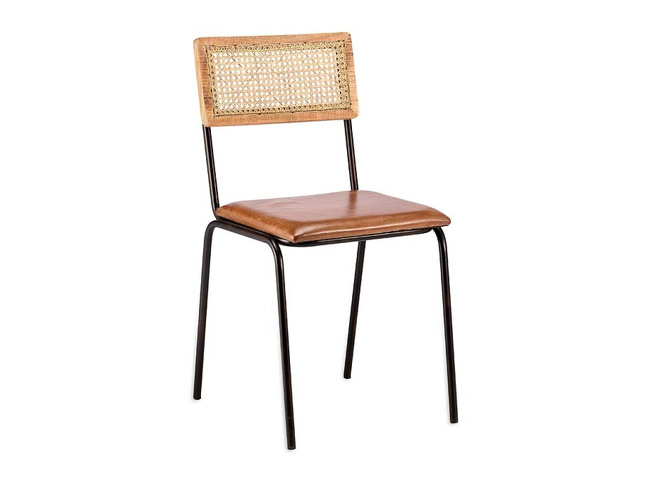 Iswa Leather & Cane Dining Chair - Tan