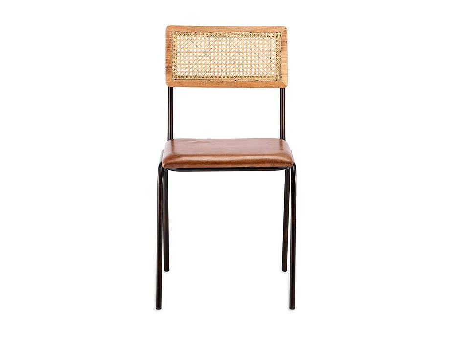 Iswa Leather & Cane Dining Chair - Tan