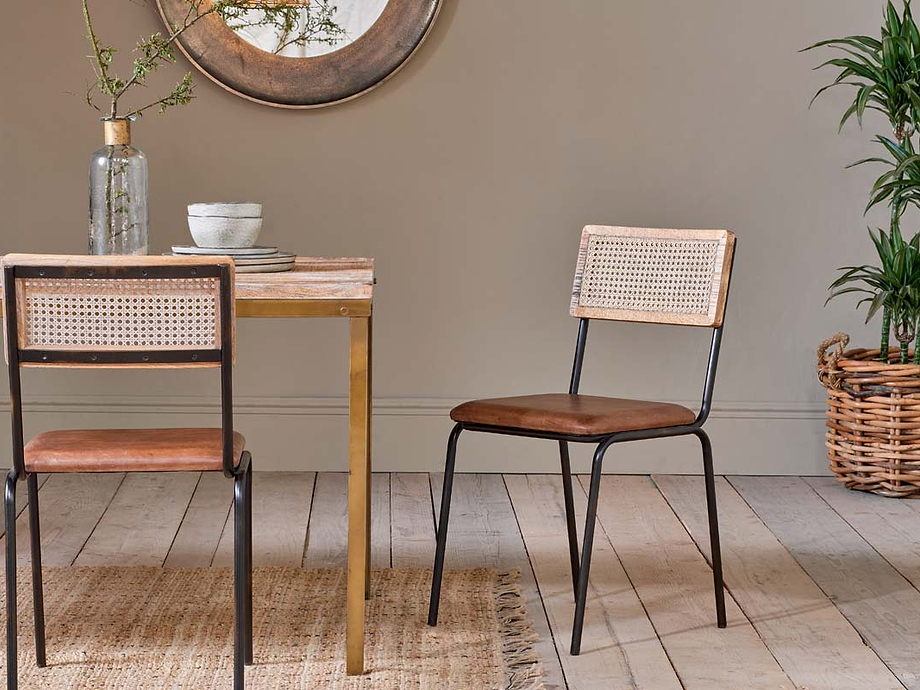 Iswa Leather & Cane Dining Chair - Tan