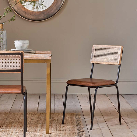 Iswa Leather & Cane Dining Chair - Tan-nkuku