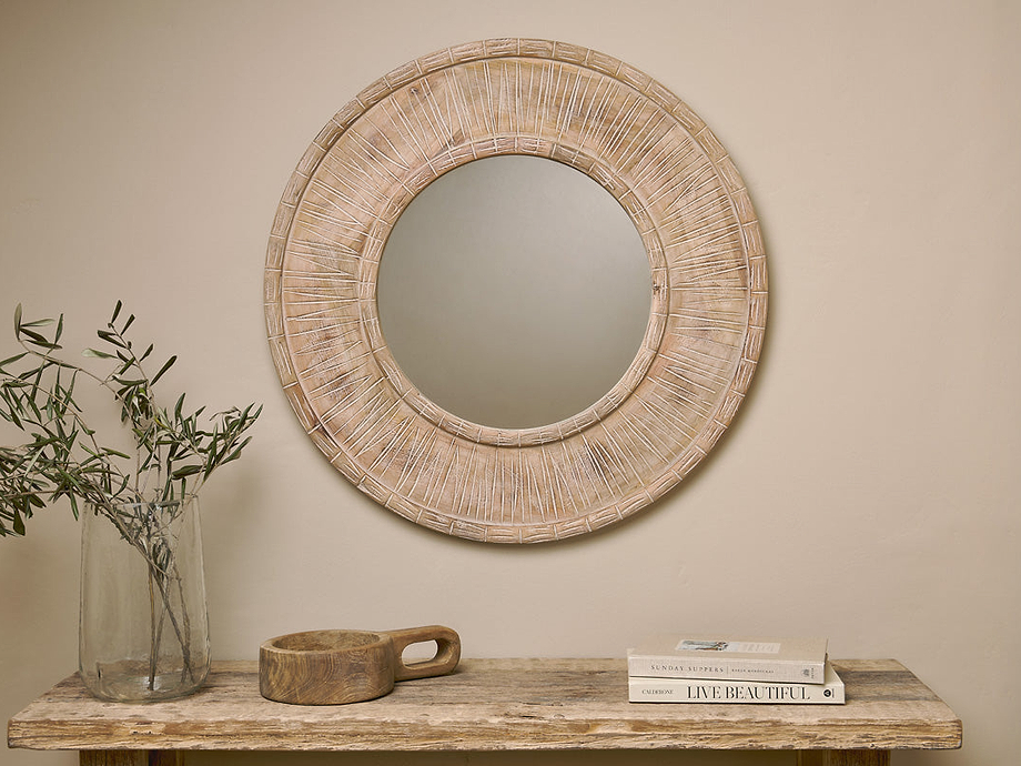 Itwa Mango Wood Carved Mirror - Natural