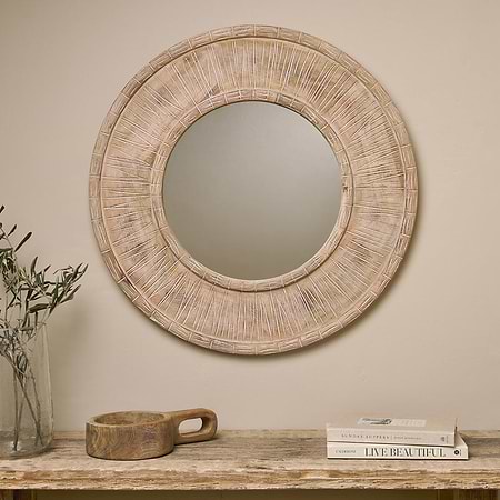 Itwa Mango Wood Carved Mirror - Natural-nkuku
