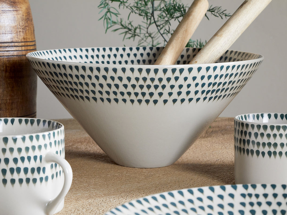 Juniper Drop Serving Bowl - Cream & Juniper - Medium