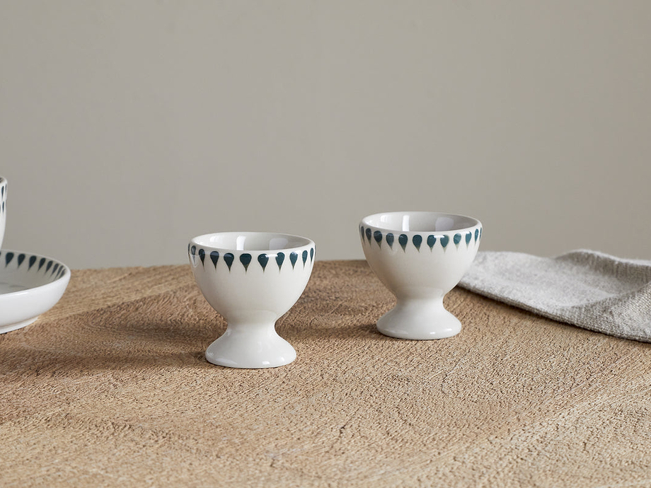 Juniper Drop Egg Cups - Cream & Juniper (Set of 2)