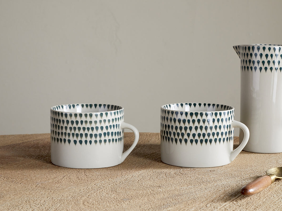 Juniper Drop Mug - Cream & Juniper - Large (Set of 2)