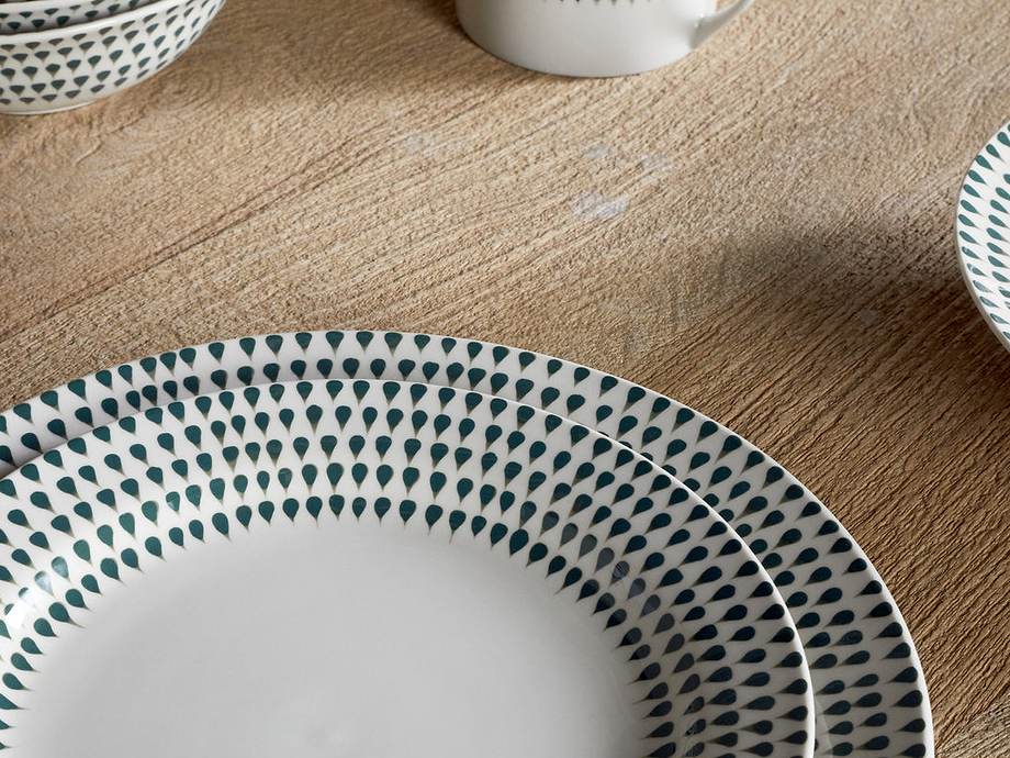 Juniper Drop Dinnerware Set - Cream & Juniper (Set of 12)