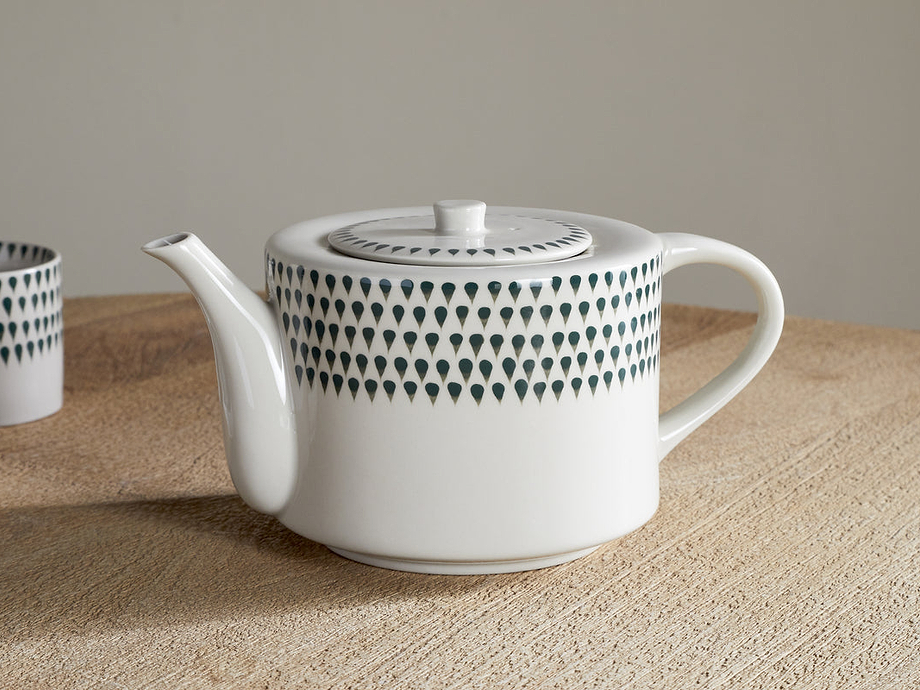 Juniper Drop 4 Person Teapot - Cream & Juniper