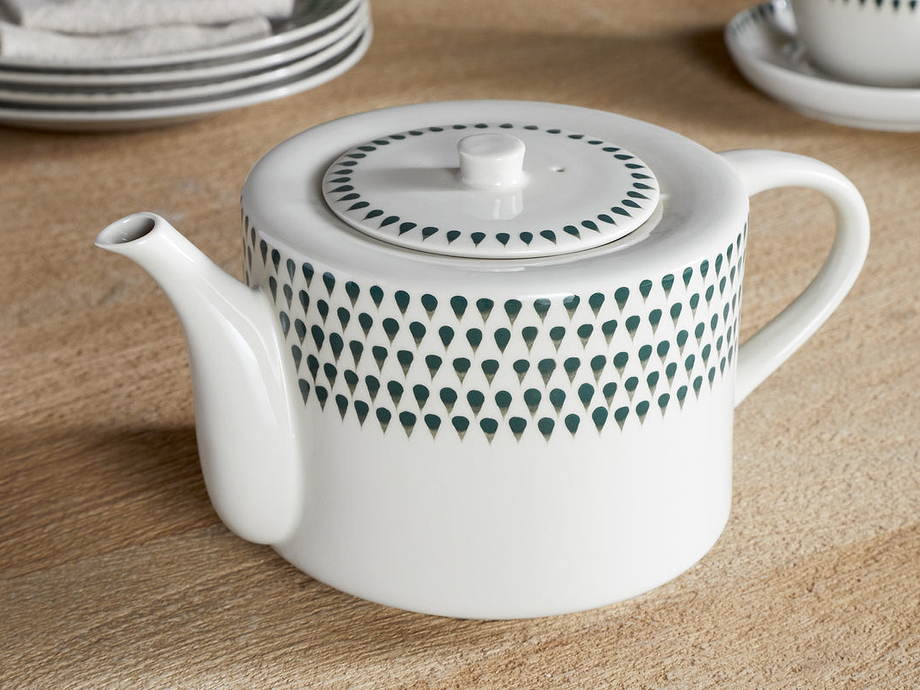 Juniper Drop 4 Person Teapot - Cream & Juniper