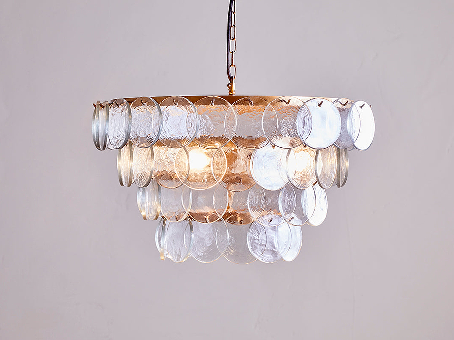 Kagitha Recycled Glass Statement Chandelier - Antique Brass & Clear