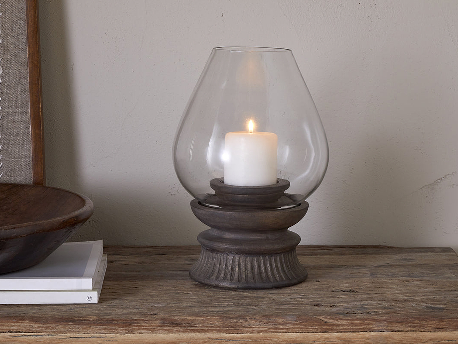 Kawani Mango Wood Lantern - Dark Ash