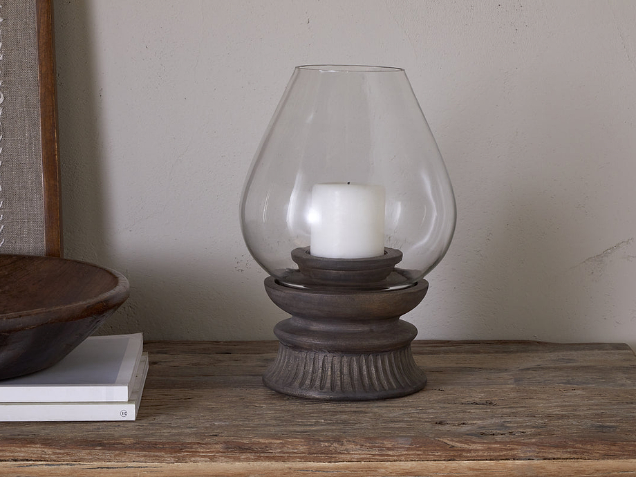 Kawani Mango Wood Lantern - Dark Ash