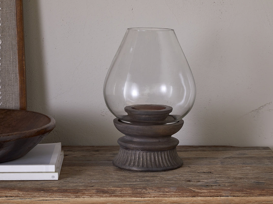 Kawani Mango Wood Lantern - Dark Ash