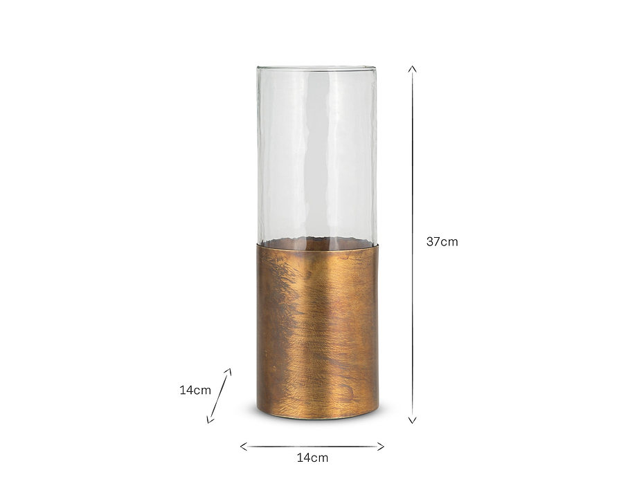 Khila Metal & Glass Vase - Clear & Antique Brass
