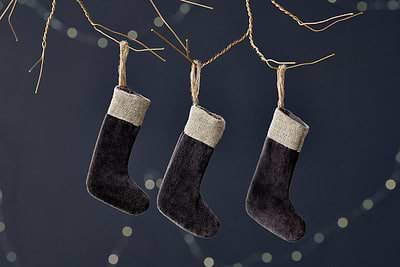 Karru Cotton Velvet Mini Stocking - Charcoal - (Set of 3)-nkuku