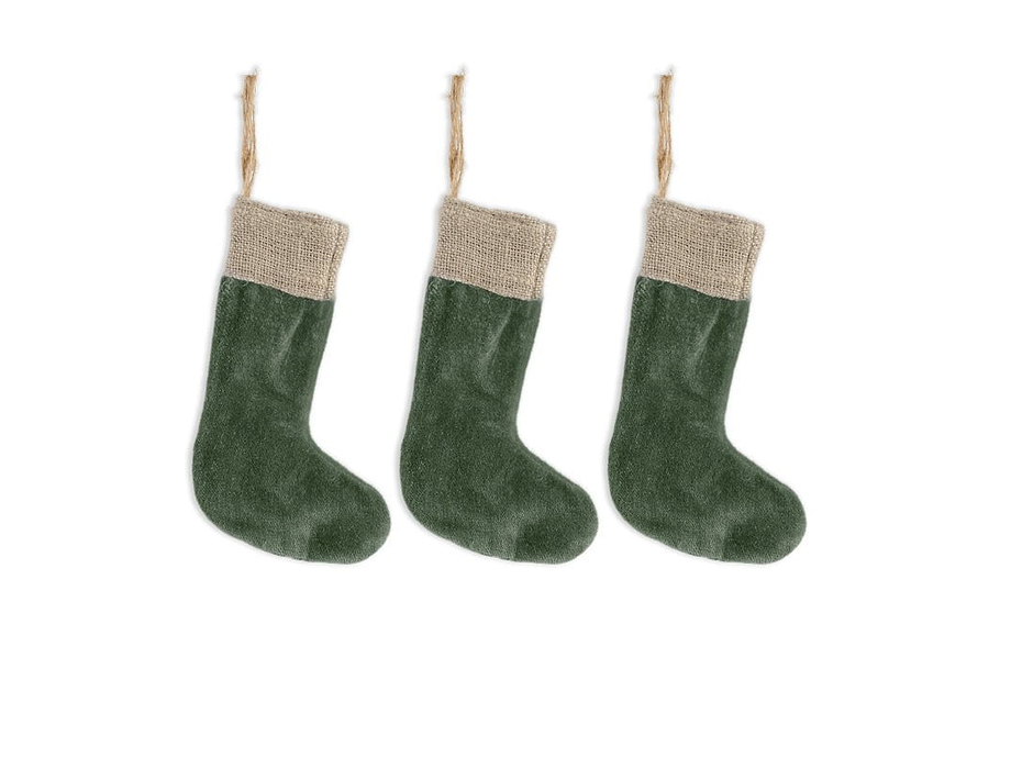Karru Cotton Velvet Mini Stocking - Forest Green - (Set of 3)