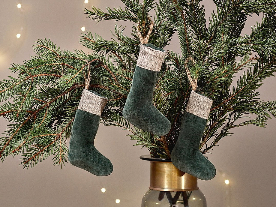 Karru Cotton Velvet Mini Stocking - Forest Green - (Set of 3)