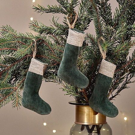 Karru Cotton Velvet Mini Stocking - Forest Green - (Set of 3)-nkuku