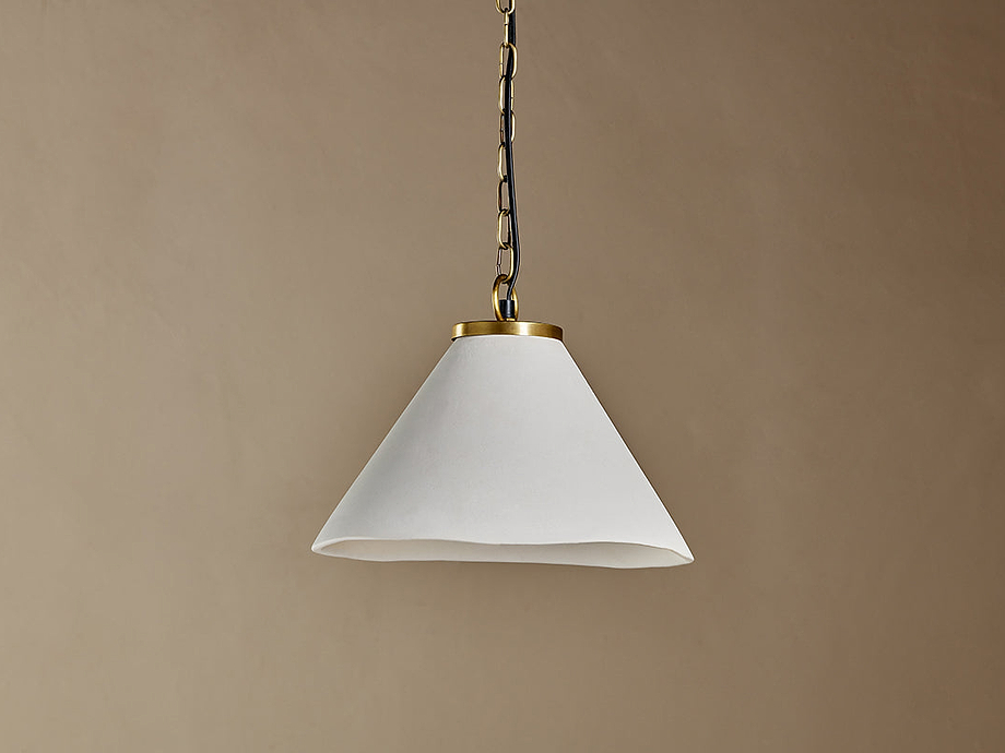 Kiara Organic Shape Ceramic Pendant Light - Off White & Antique Brass