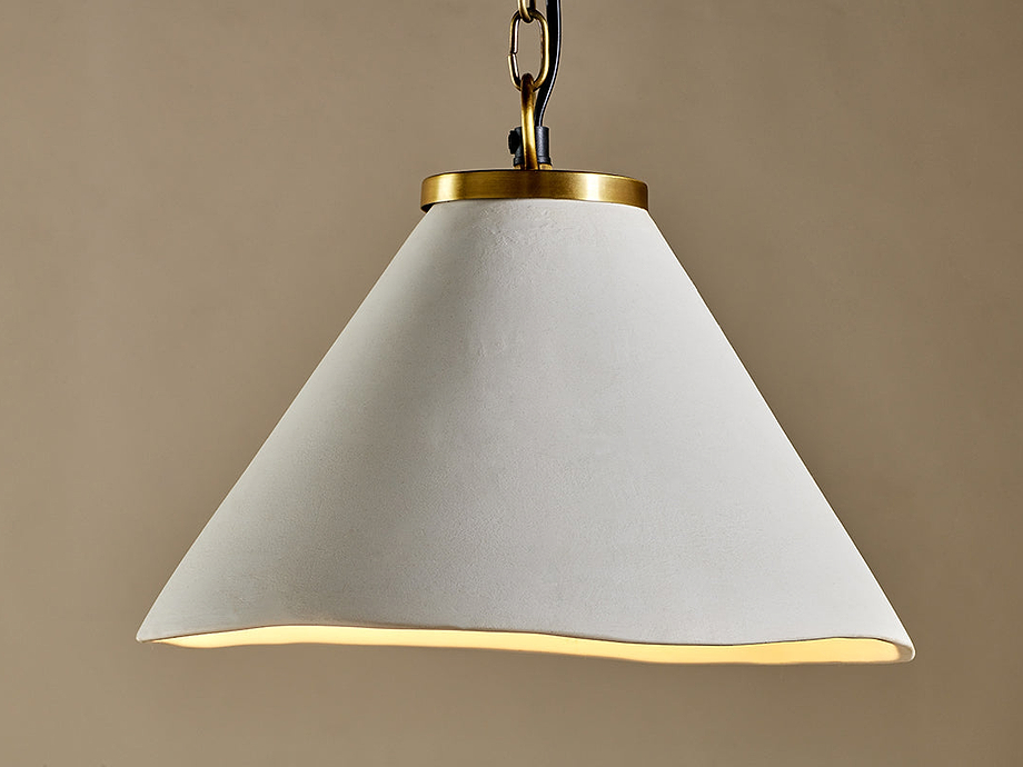 Kiara Organic Shape Ceramic Pendant Light - Off White & Antique Brass