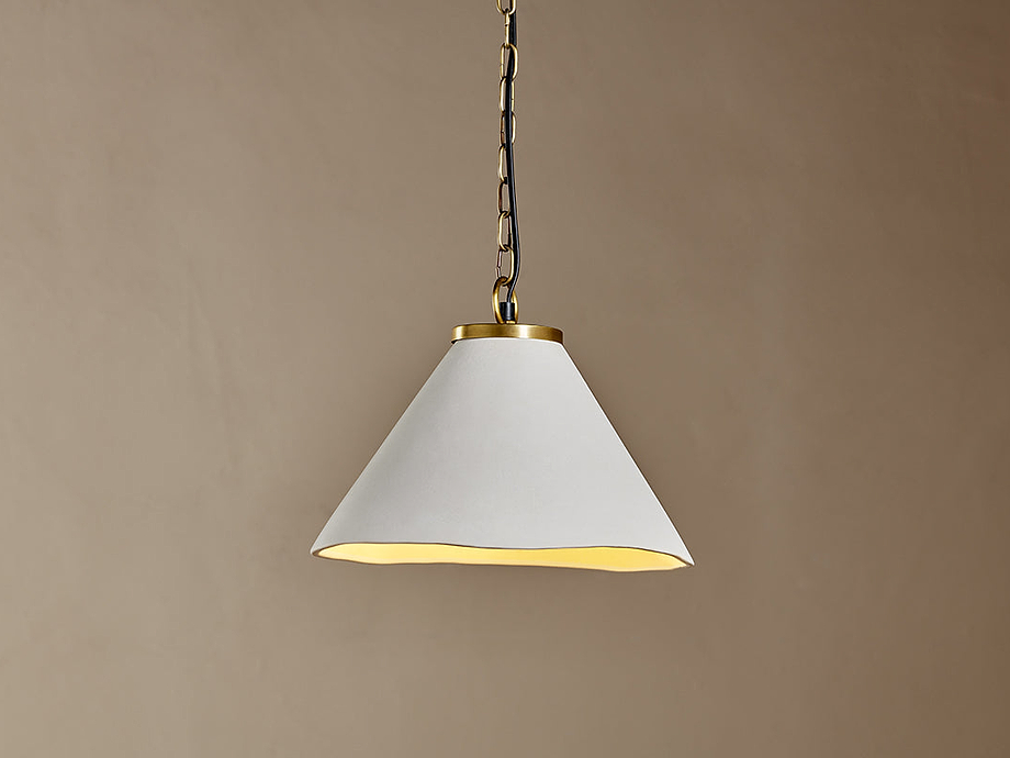 Kiara Organic Shape Ceramic Pendant Light - Off White & Antique Brass