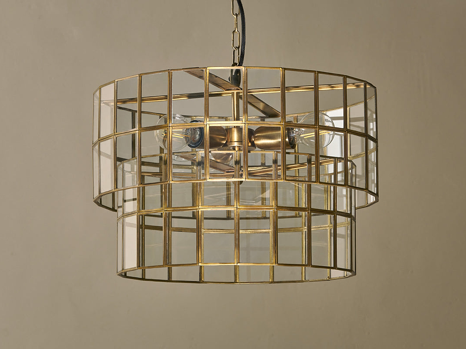 Kirindi Glass Panelled Chandelier - Clear & Antique Brass